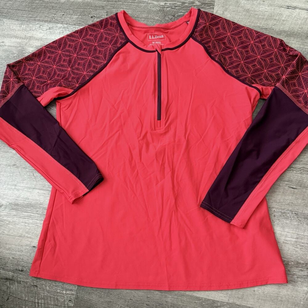 LL Bean 1/4 Zip Top Womens Medium RENEW Swim Rash Guard 503716 Beach UPF50 - Picture 6 of 7